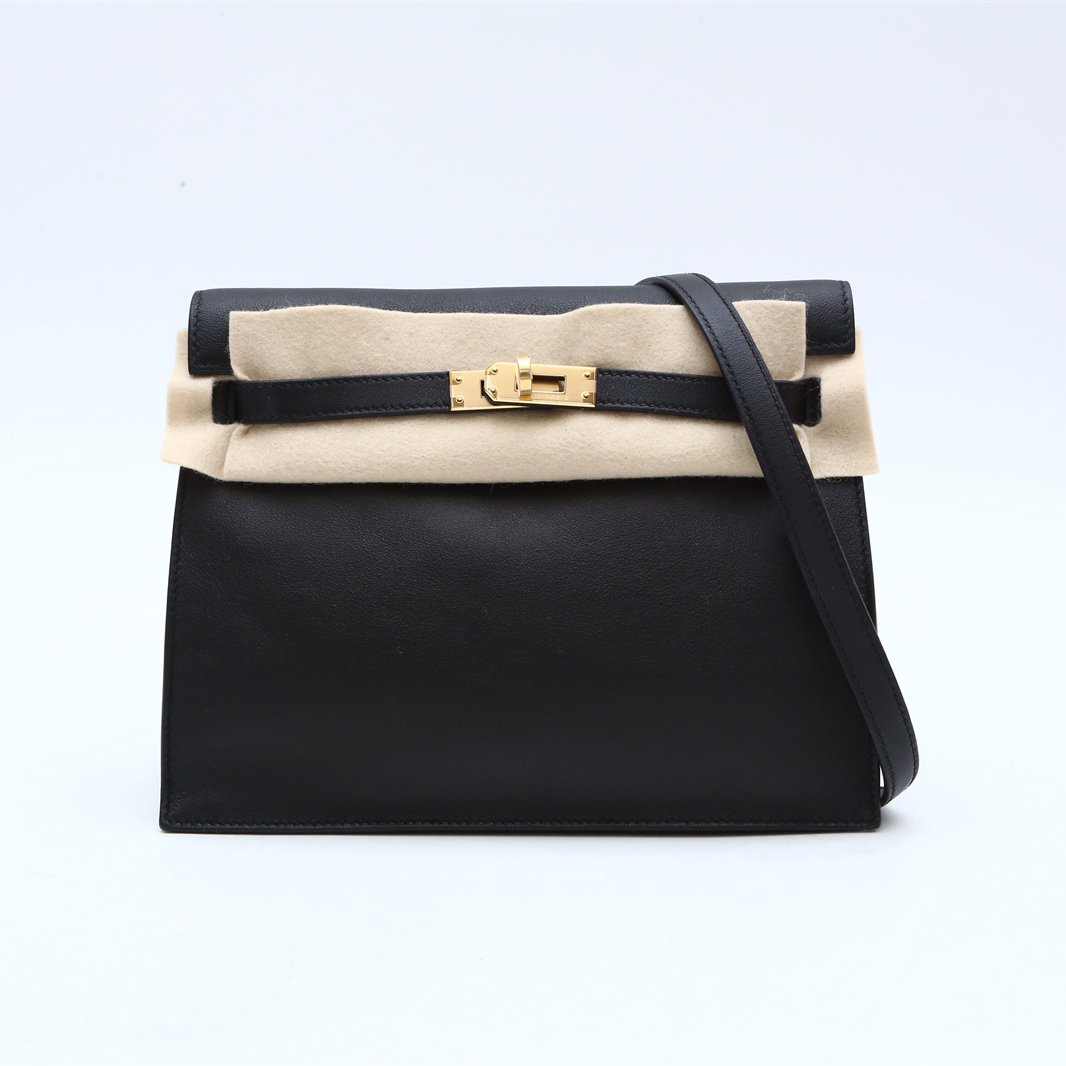 95新 Hermes/爱马仕 小花6欢 Kelly Danse 黑色 S皮 Z刻金扣包