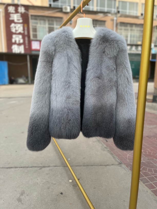 渐变色整皮狐狸毛复古皮草外套毛毛大衣