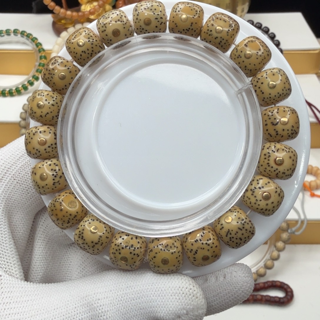 星月菩提手串石玉料镶嵌铜钉单圈