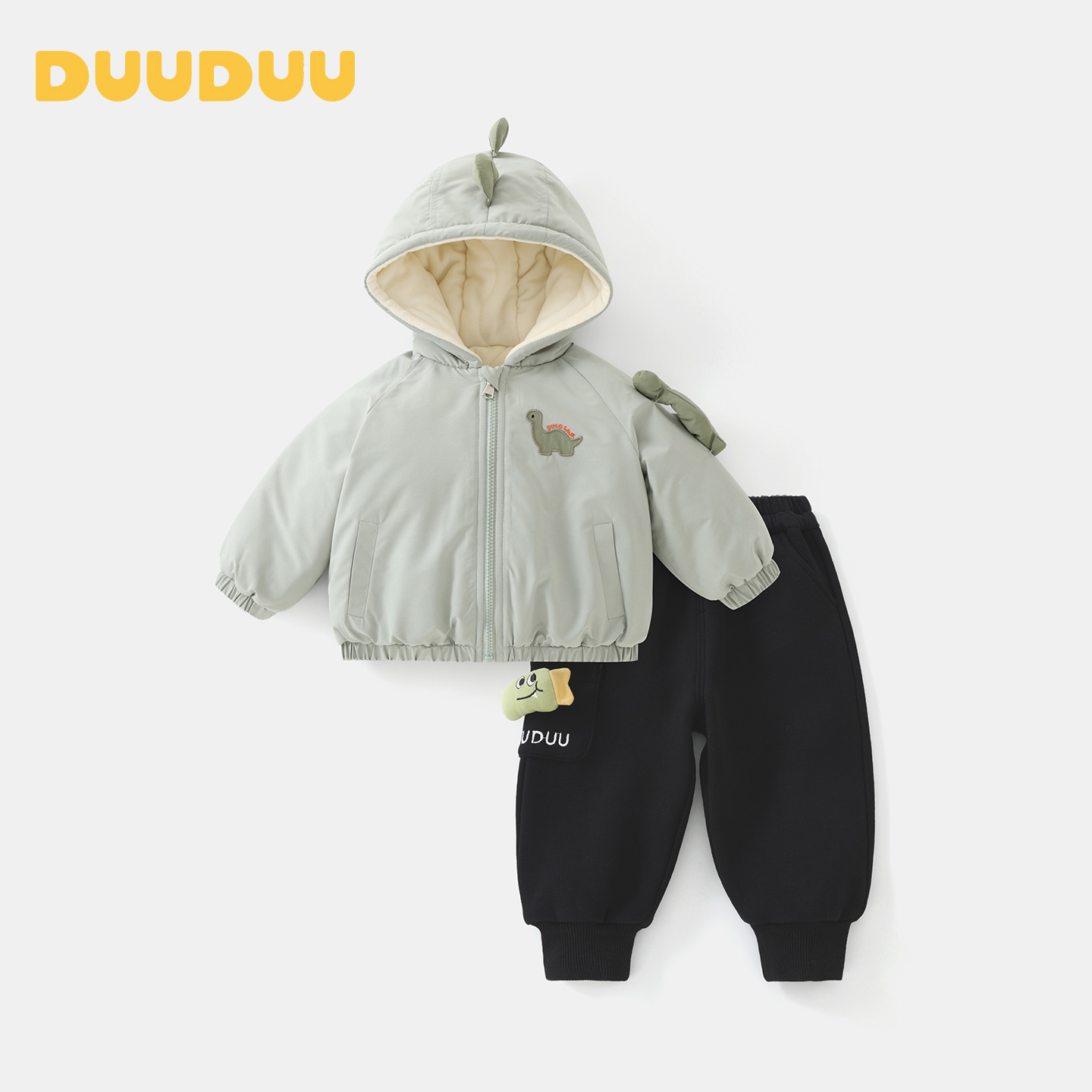 DUUDUU婴儿保暖棉袄冬季小童连帽加厚棉服外套男宝宝卡通裤子套装