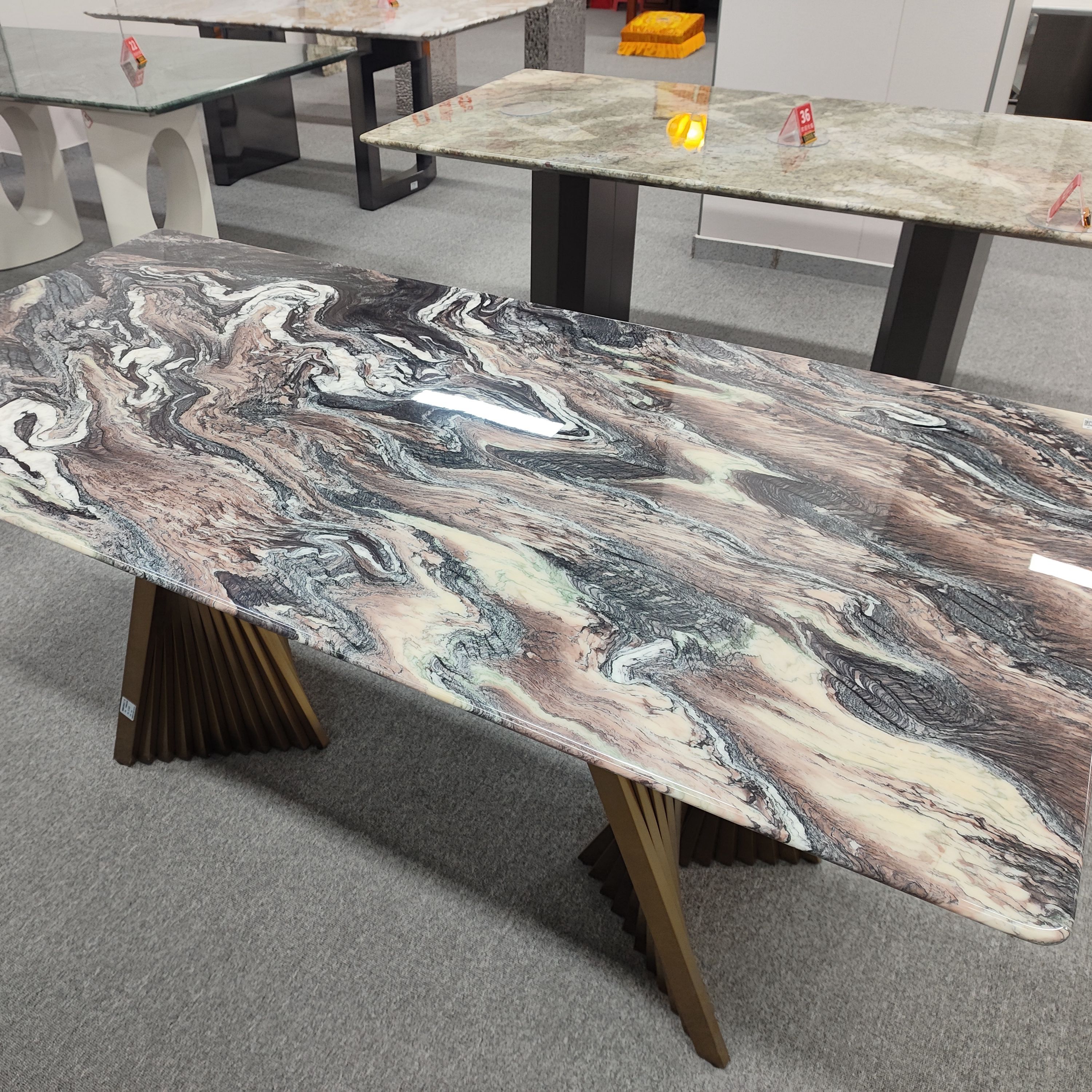 <紫山水>奢石餐桌极简意式时尚大理石高端创意长桌家用客厅轻奢