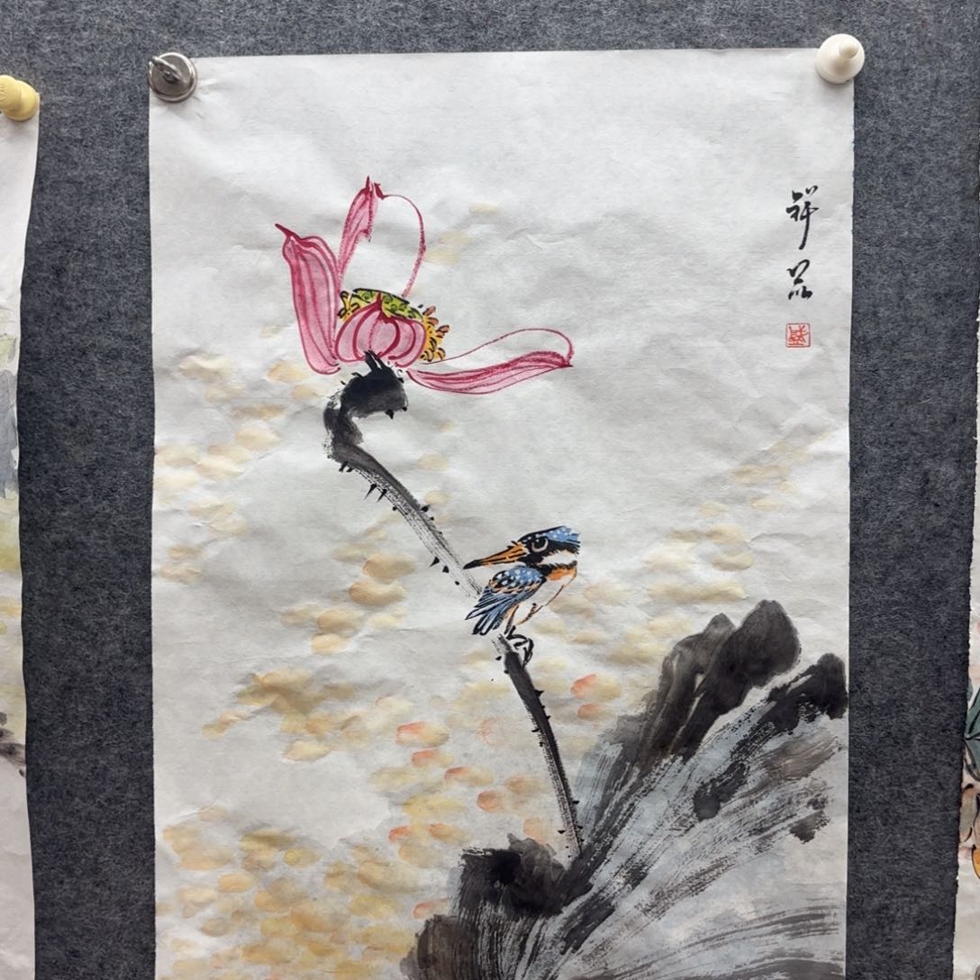 国画盛祥昆手绘荷花图