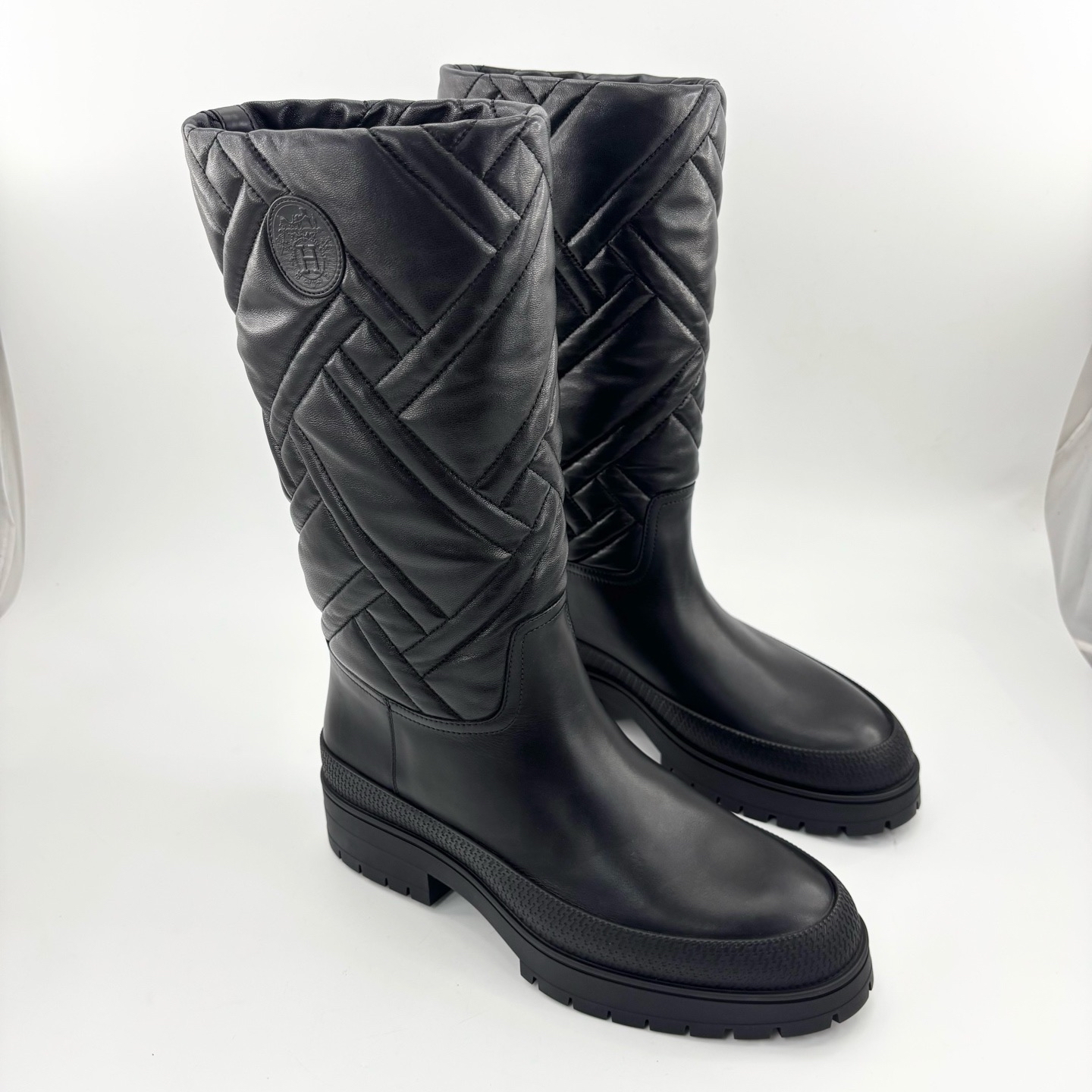 未使用 Hermes/爱马仕 36.5码/黑色厚底骑士靴/p0389