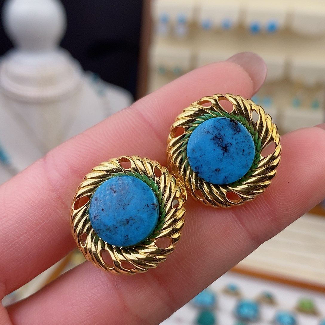 银S925镶嵌绿松石耳环