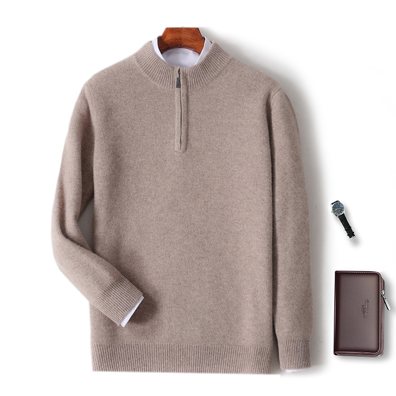 男士纯色七针拉链半高套头羊毛衫时尚秋冬百搭休闲针织衫