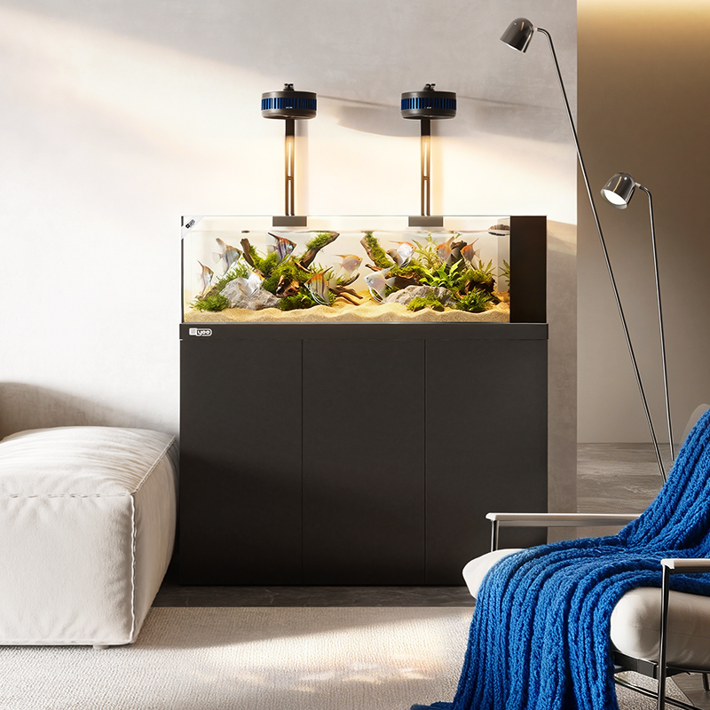 YEE2026款溪流缸-ultra版简约风水切黑玻底滤金晶超白底滤鱼缸