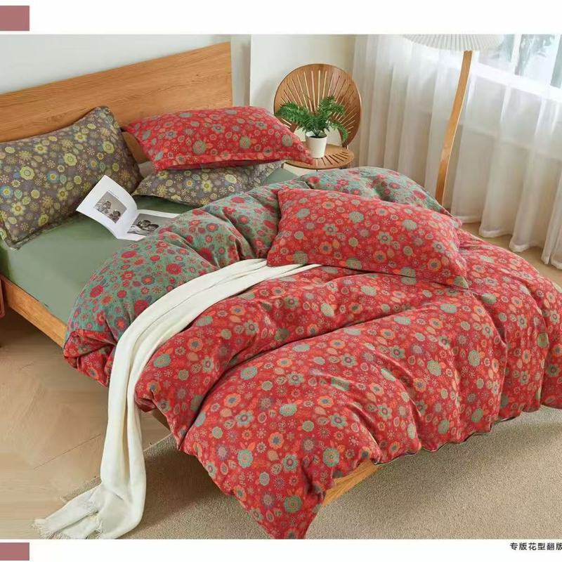 【丰硕好家纺】复古色织提花透气双层纱加厚单人被套