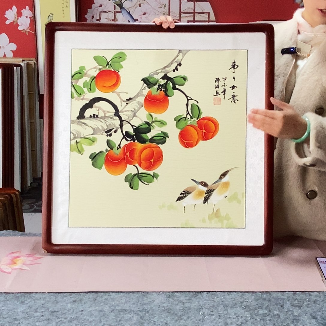国画手写手绘国画作品带框