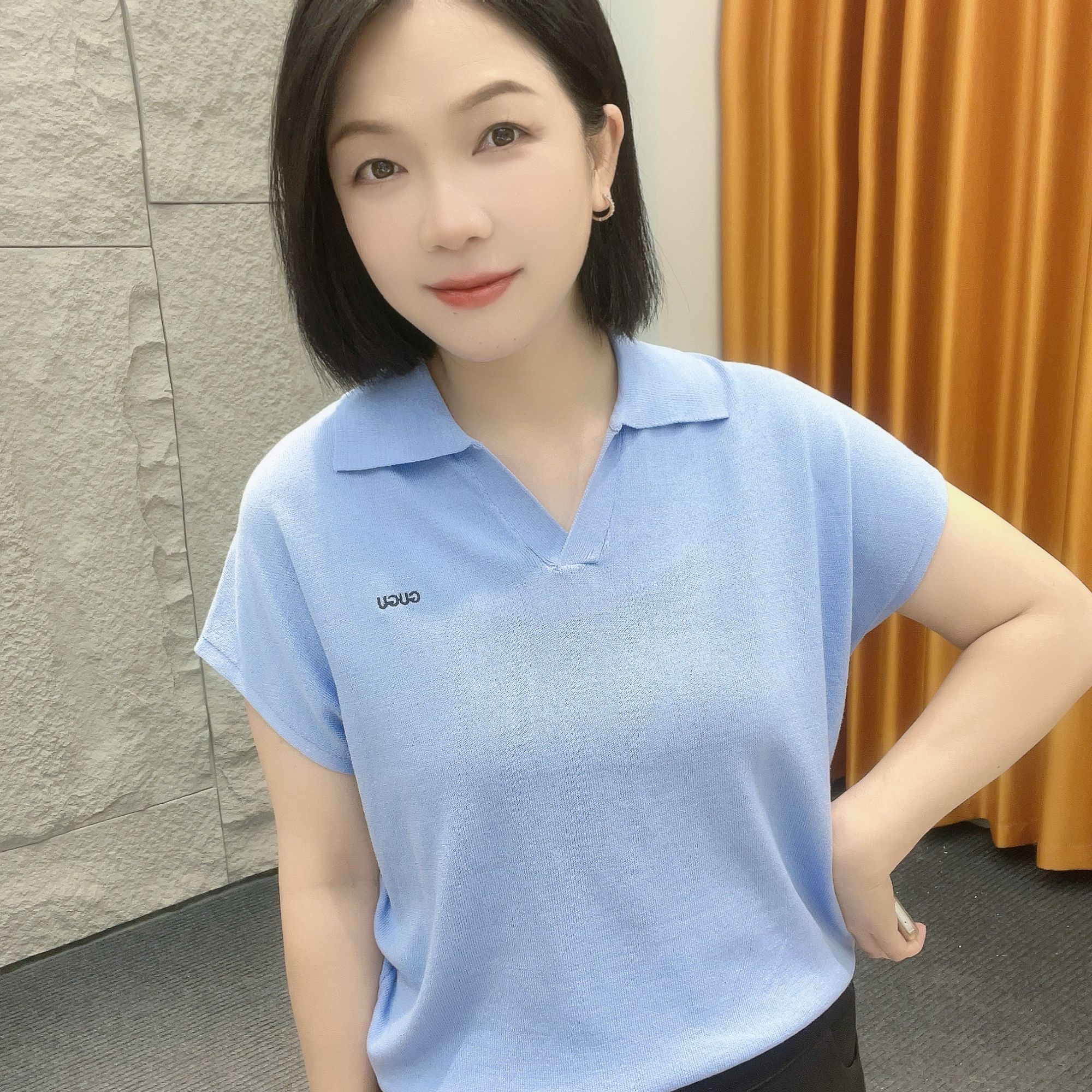 5076微胖夏装新款清新【大米家专属】翻领针织衫无袖减龄宽松套头款