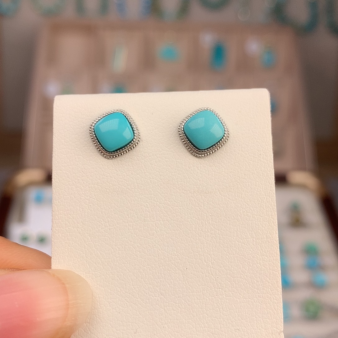绿松石银S925镶嵌耳饰
