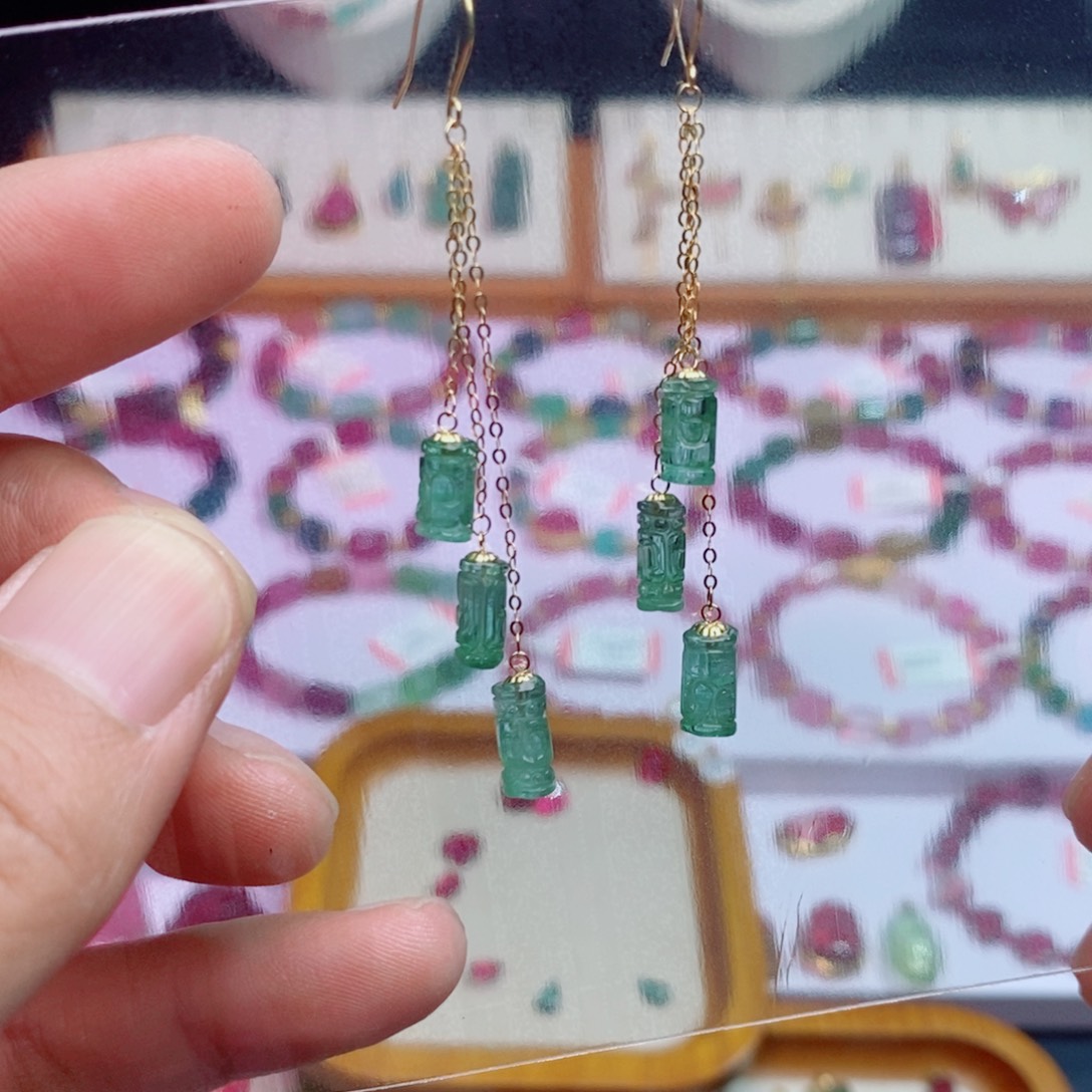 碧玺耳饰18K金镶嵌碧玺