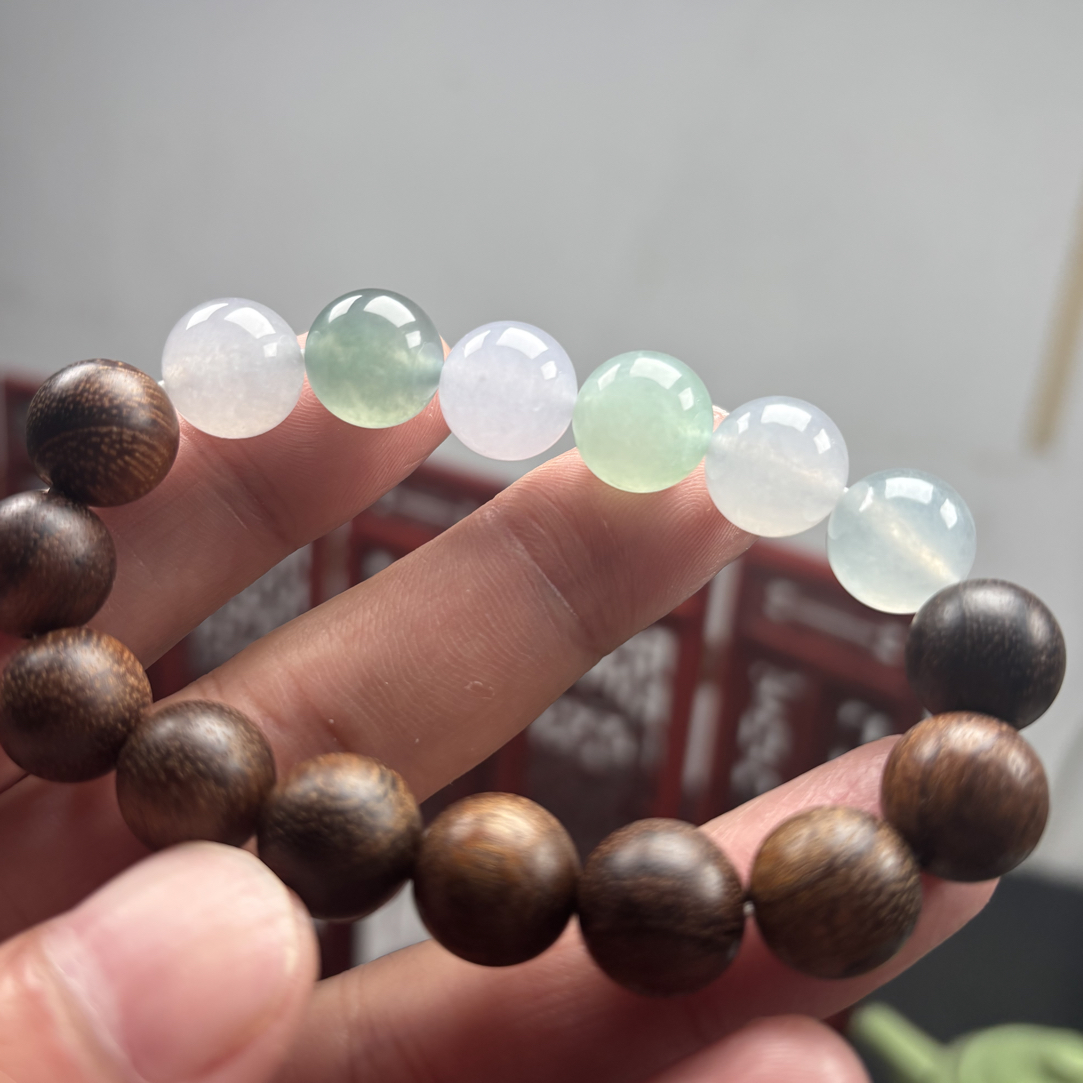 缅甸天然翡翠a货 多宝珠卡12+6颗