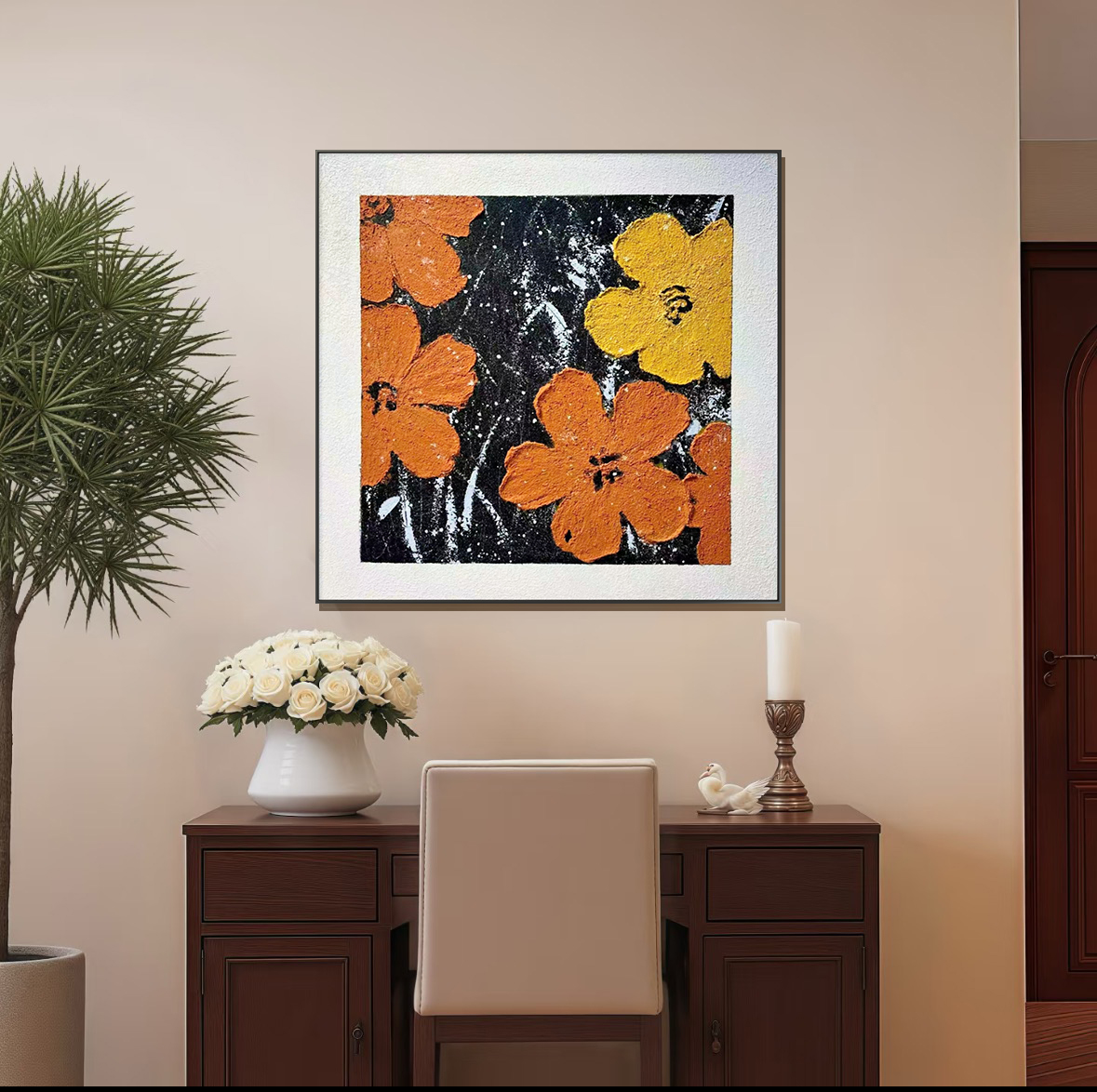 2025最新款《送你一朵小红花》油画布纯手绘餐厅卧室挂画