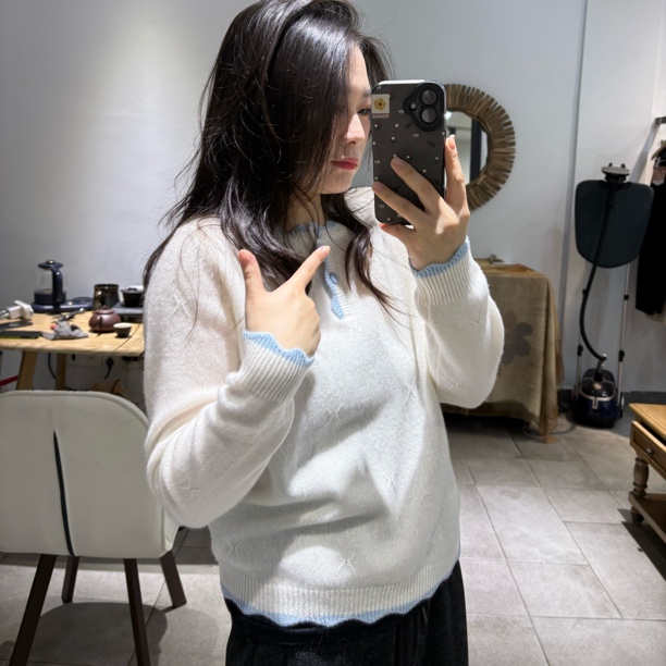 「撞色边」小清新韩系花边拼色套头针织小衫女秋冬气质百搭显瘦毛衣