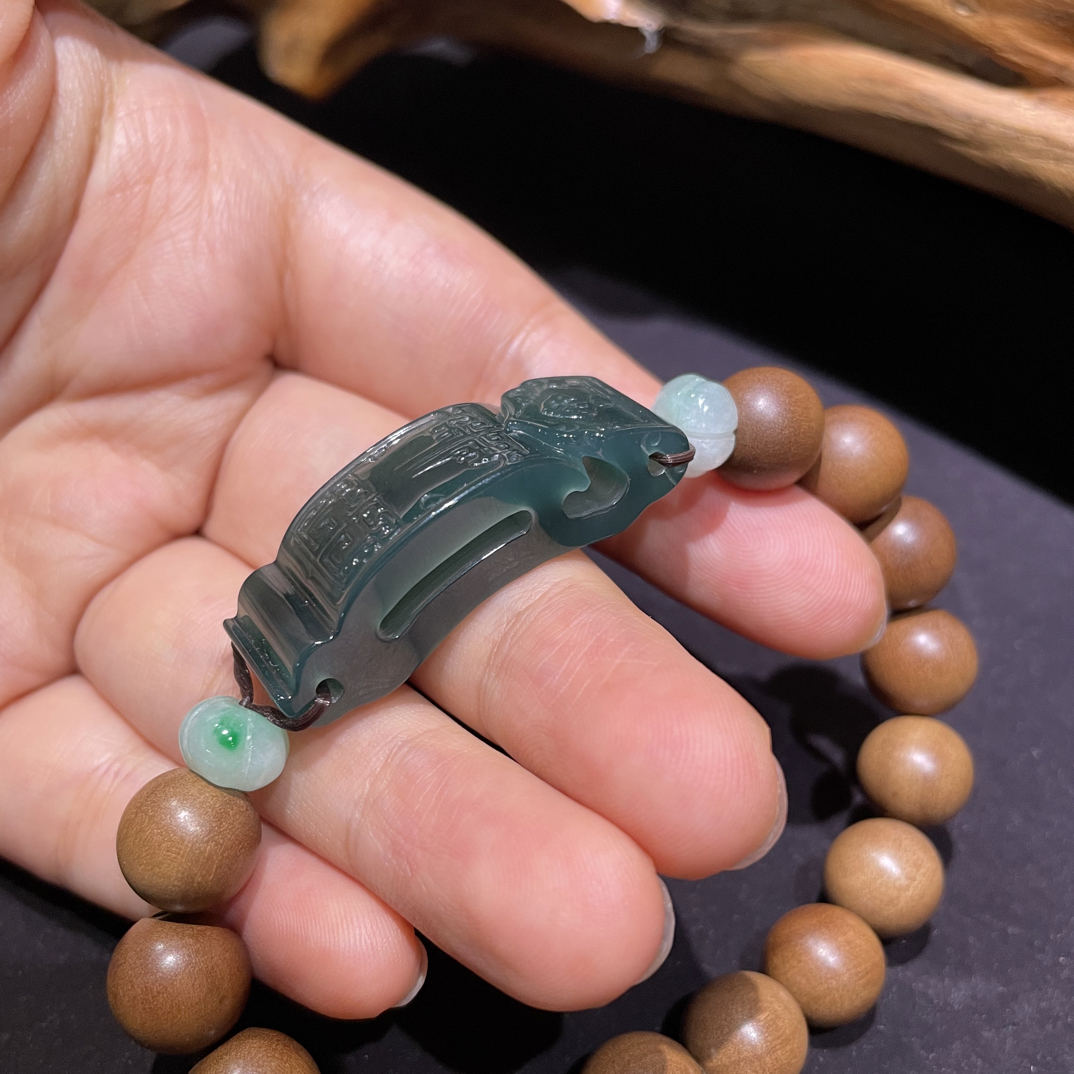 A货翡翠厚装仿古镂空手牌玉石手串男女情侣款复古
