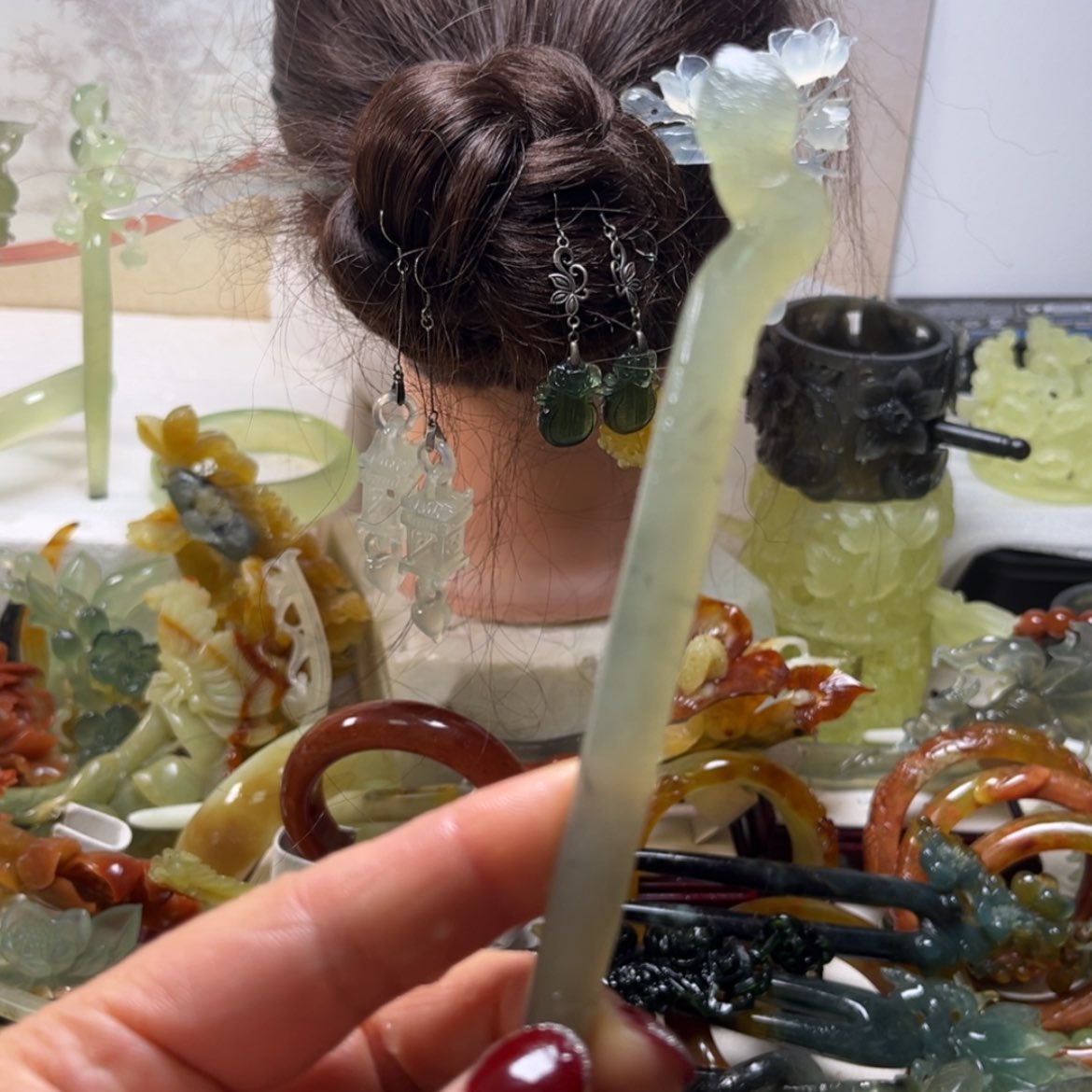 【闪购商品】蛇纹石玉发饰合金