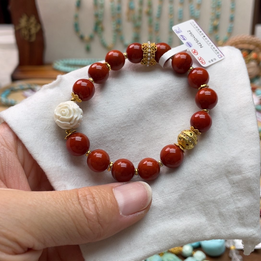 南红玛瑙手链银S925镶嵌