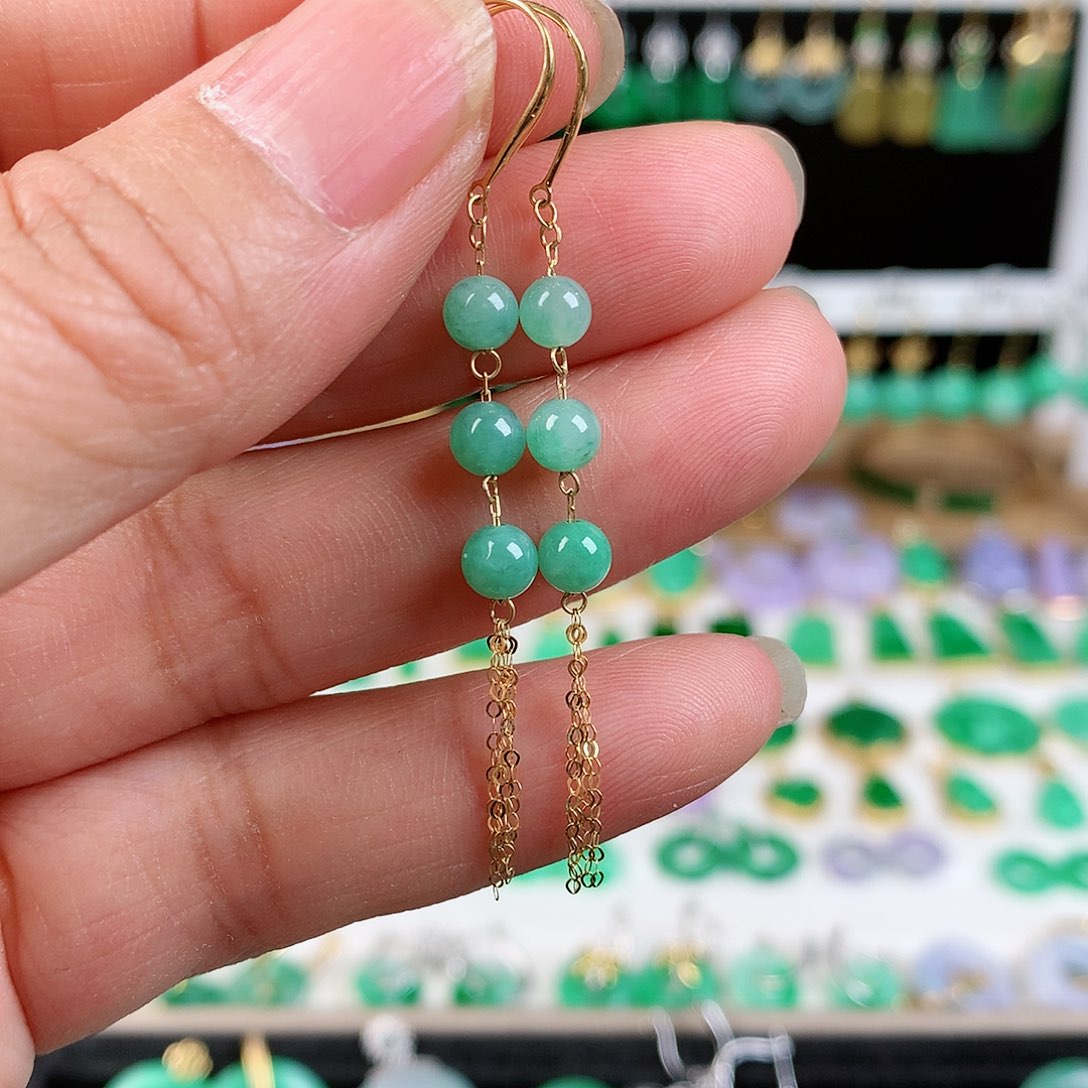 翡翠耳饰18K金镶嵌的