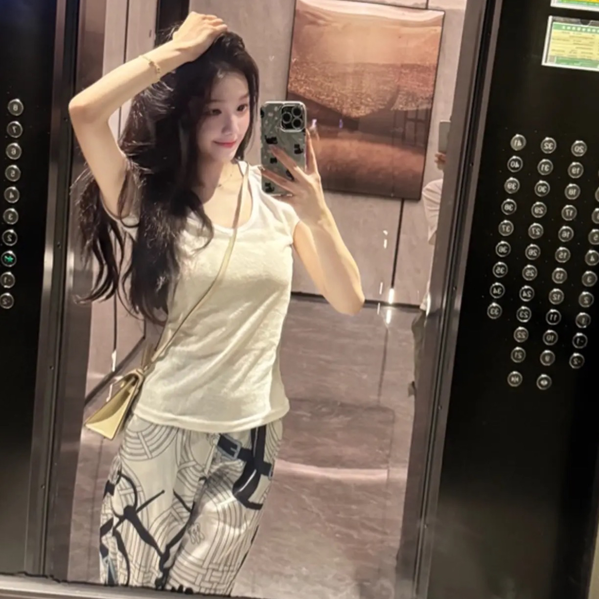 【Meng服饰】老钱风复古印花缎面高腰阔腿裤