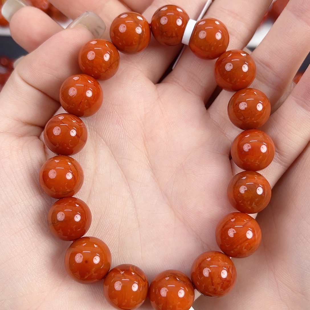 南红玛瑙未镶嵌瓦西柿子红满肉12mm手串