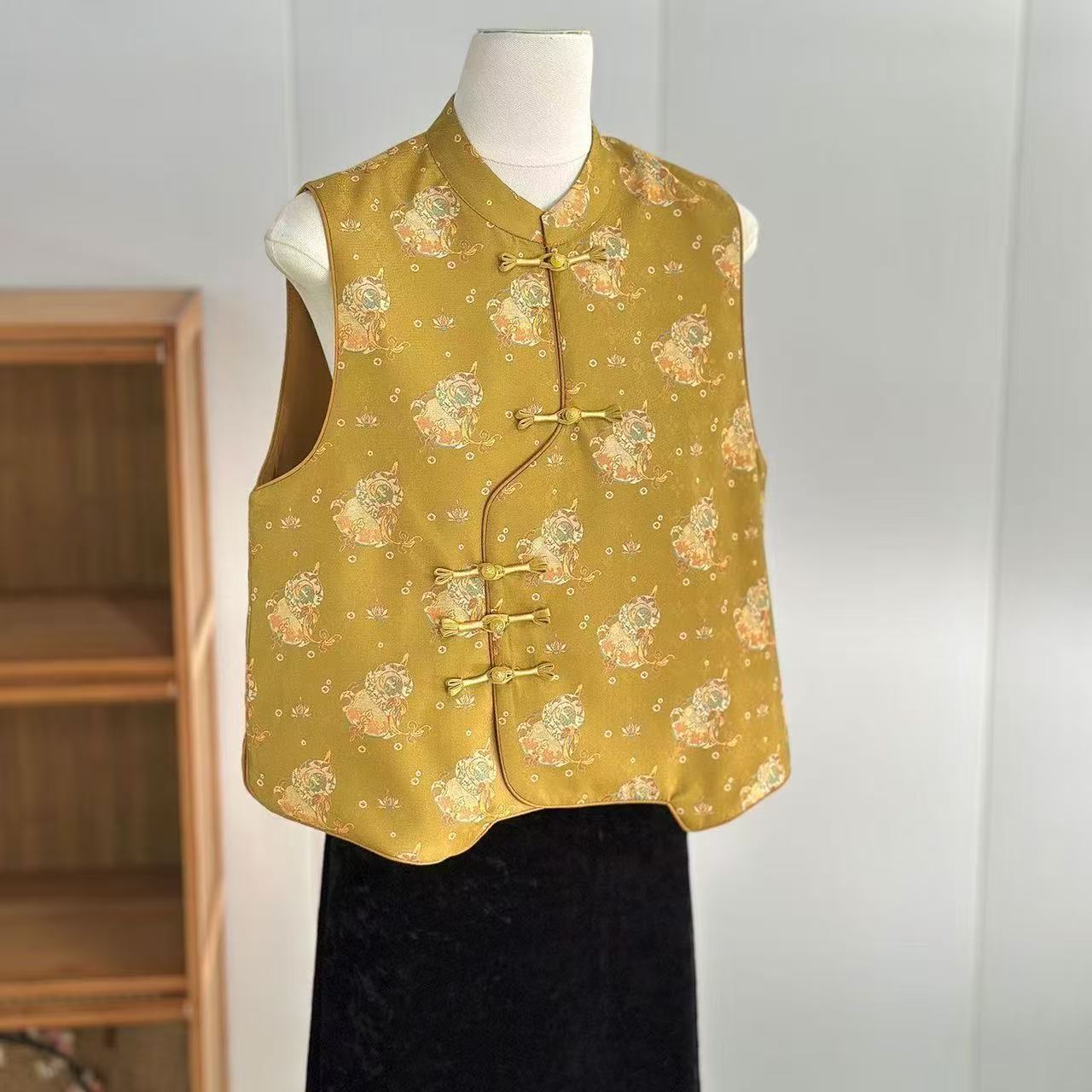 （八宝葫芦）新中式国风复古提花盘扣斜襟气质百搭民族风网红马甲