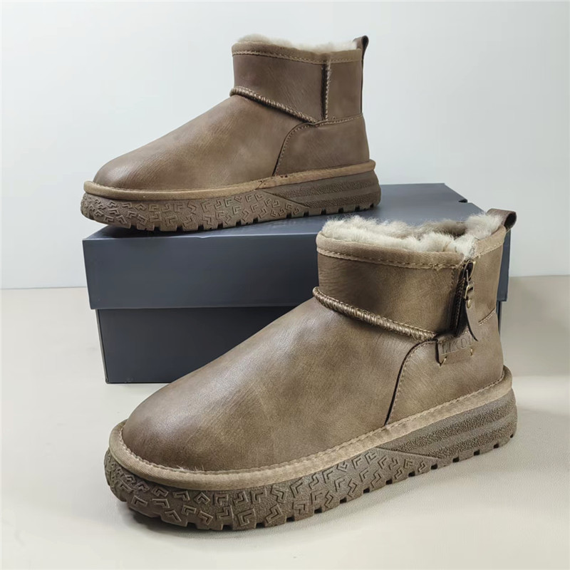 ZZ8821内里全羊毛男士雪地靴皮面防水侧拉链加厚保暖东北雪地棉男