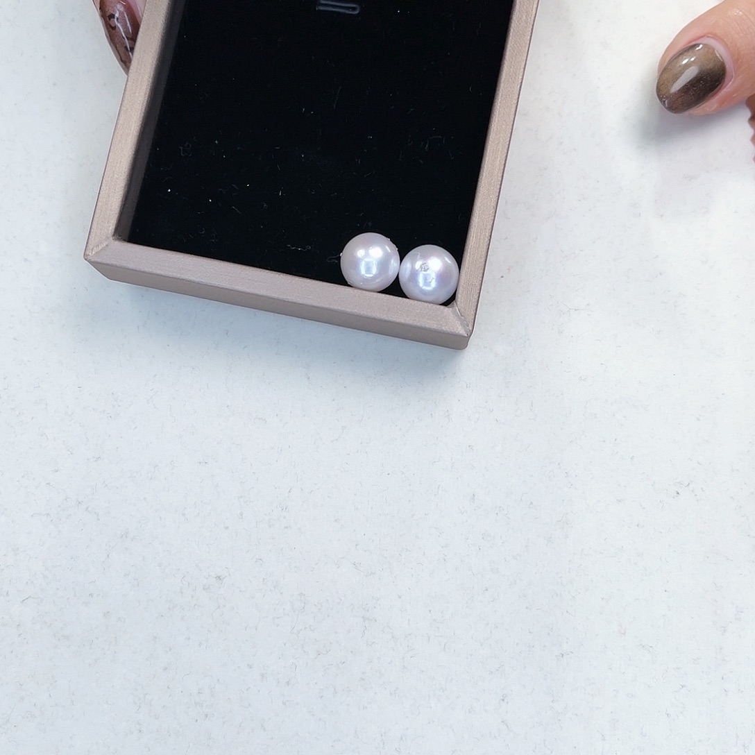 淡水珍珠耳钉银S925镶嵌爱迪生珍珠11-12mm白粉