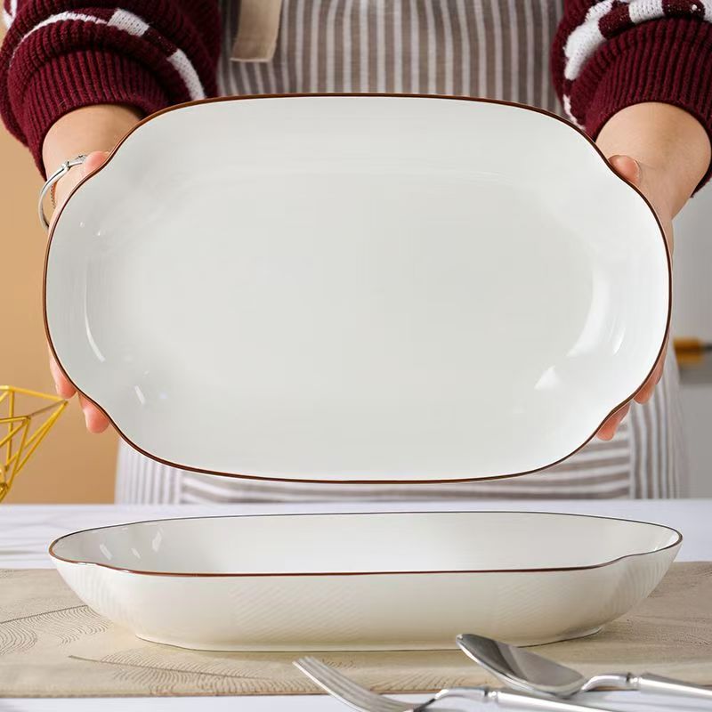 【2只装】奶油色鱼盘加大加宽30厘米