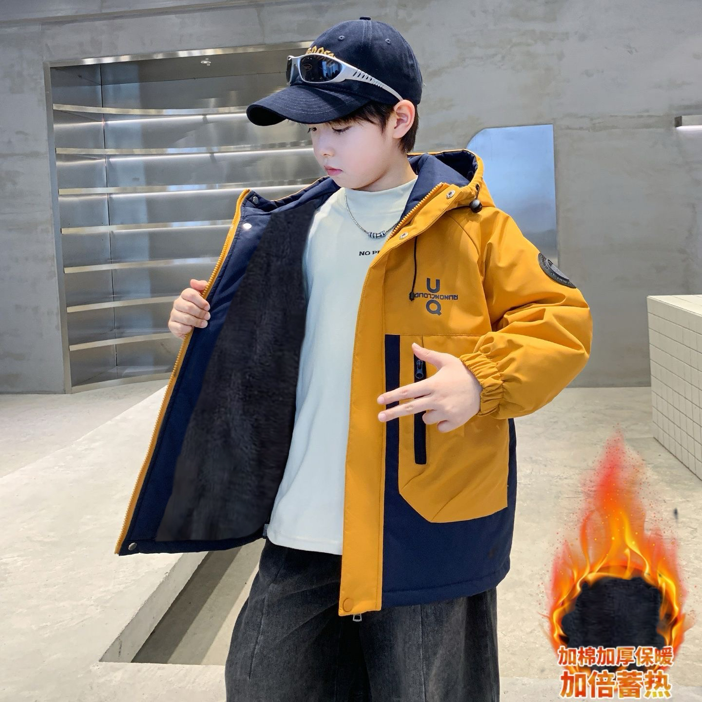 【加绒加厚】新款秋冬款加厚冬季大童冲锋衣派克服儿童冲锋衣洋气新