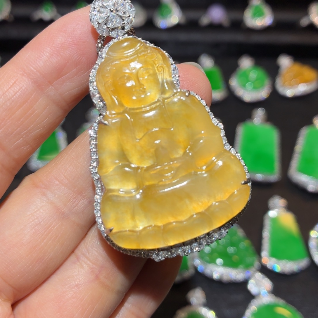 翡翠18K金镶嵌吊坠(不含链)翡翠