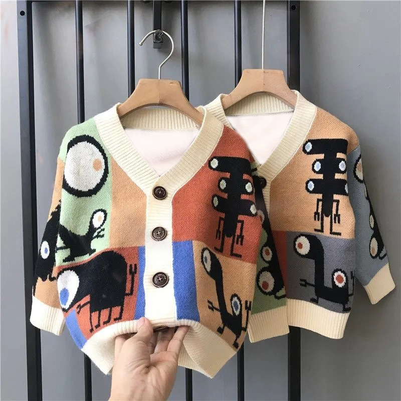童装男童外套春秋冬新款针织衫洋气毛衣卡通上衣开衫韩版儿童外套