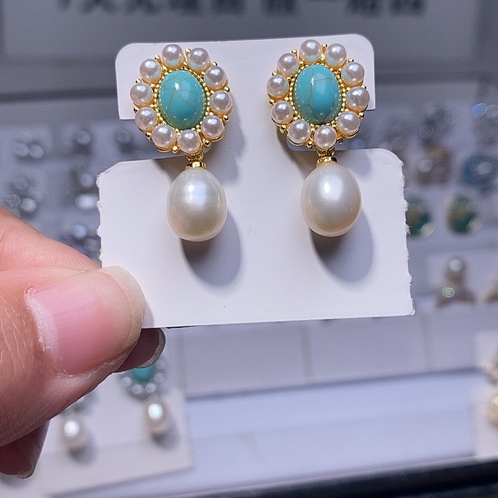 银S925镶嵌耳饰淡水珍珠