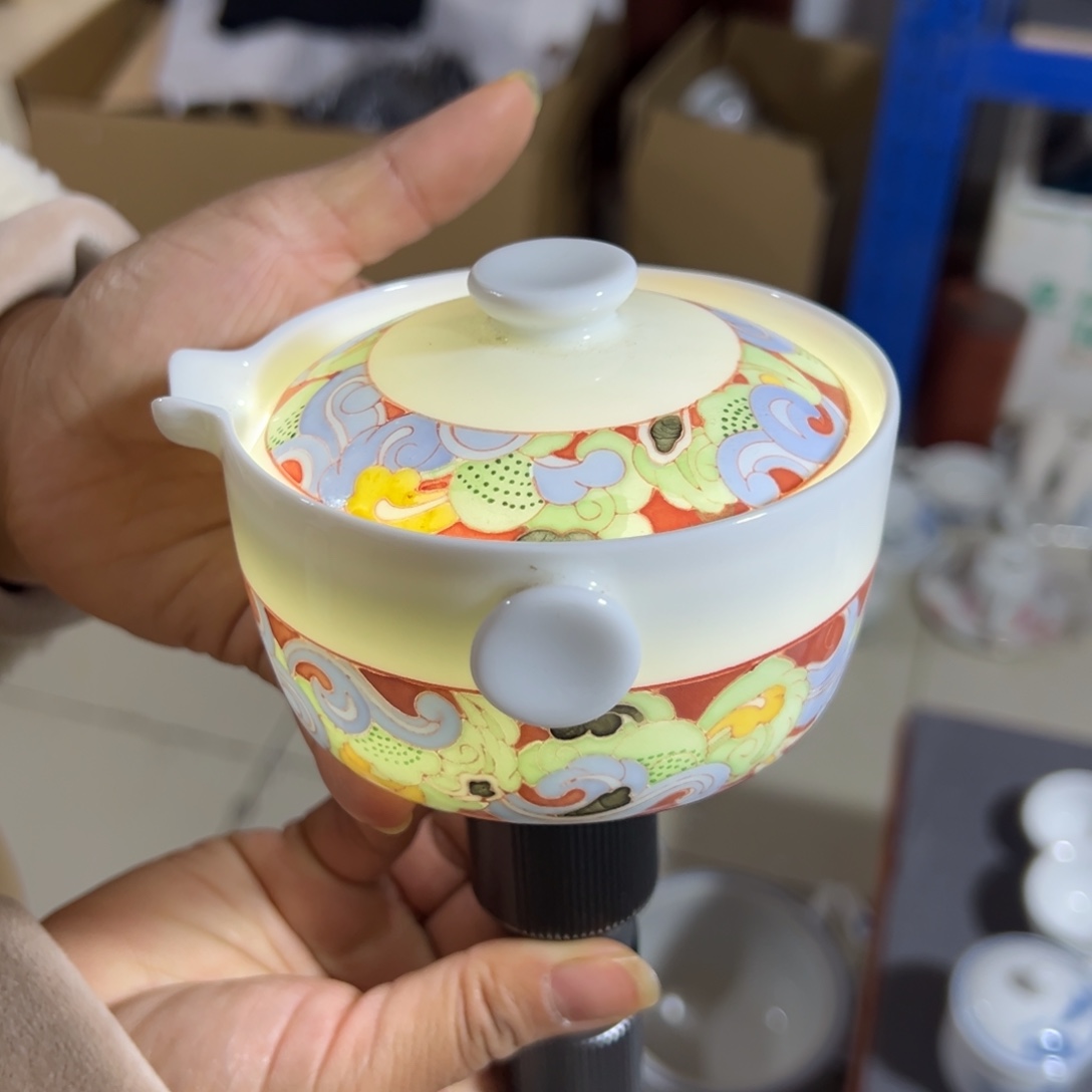 醴陵瓷直播供货基地手绘两才盖碗