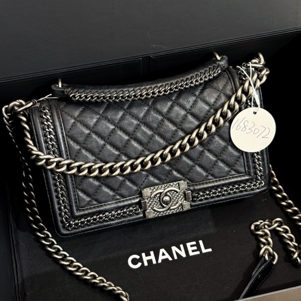 95新 Chanel/香奈儿 夏七中古/宫廷限定重工Leboy中号黑银单肩包