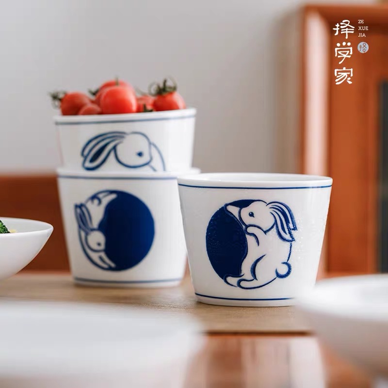 兔nice杯子套装景德镇陶瓷水杯卡通动物咖啡杯家用礼物新年礼物