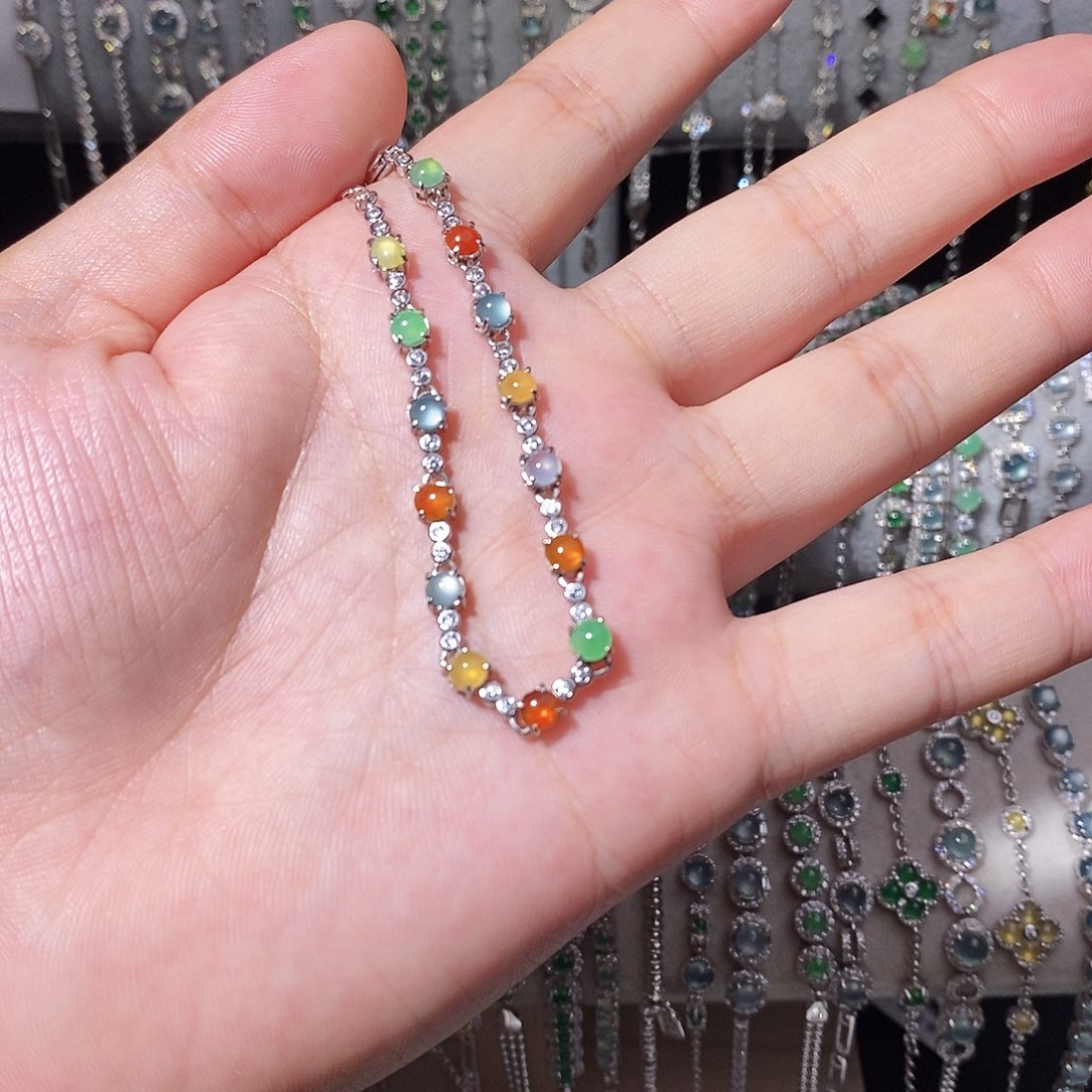 银S925镶嵌手链翡翠k j j j