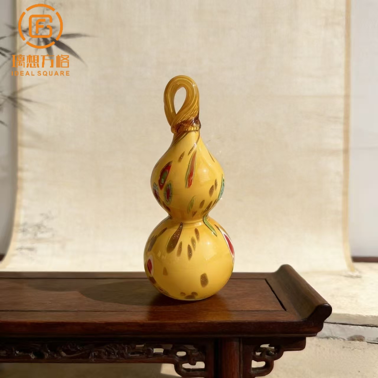 淄博琉璃非遗创意茶色葫芦家居摆件送礼佳品27cm