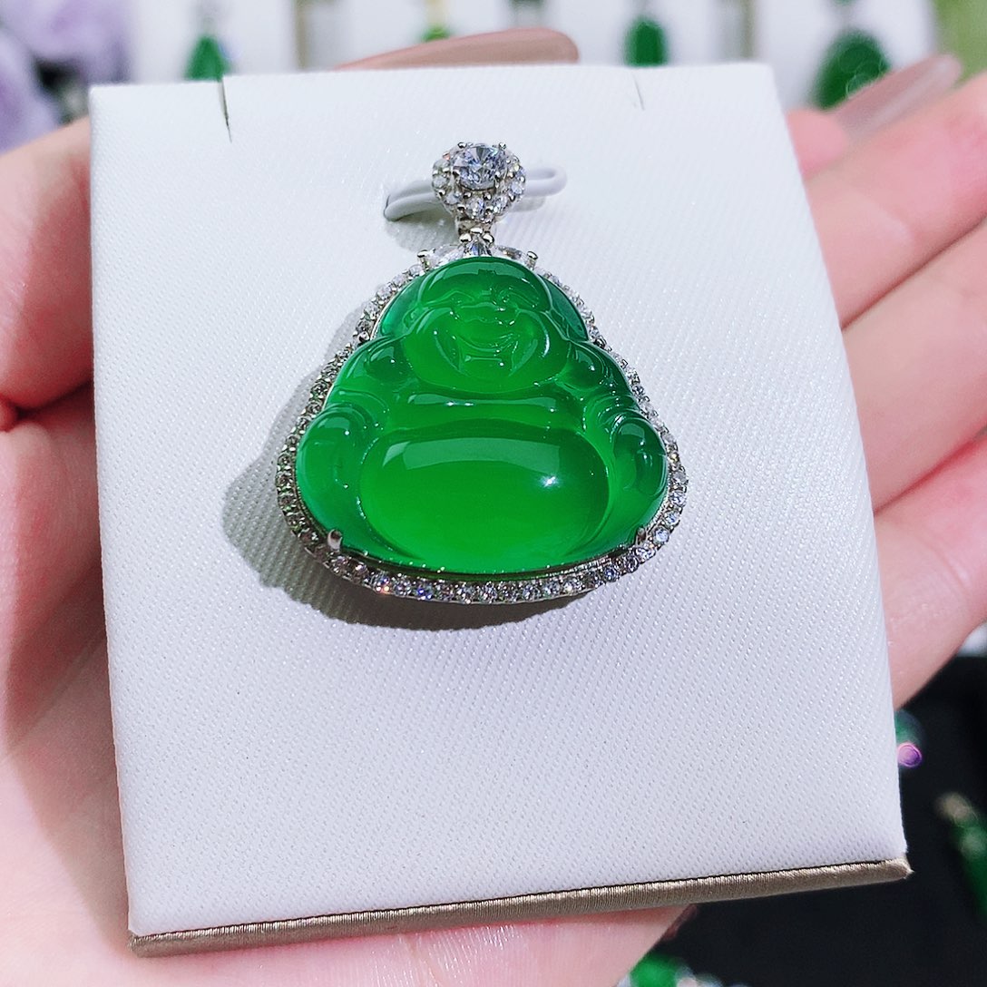 玛瑙/玉髓颈饰银S925镶嵌纯天然珠宝玉石满钻精美佛公项链银