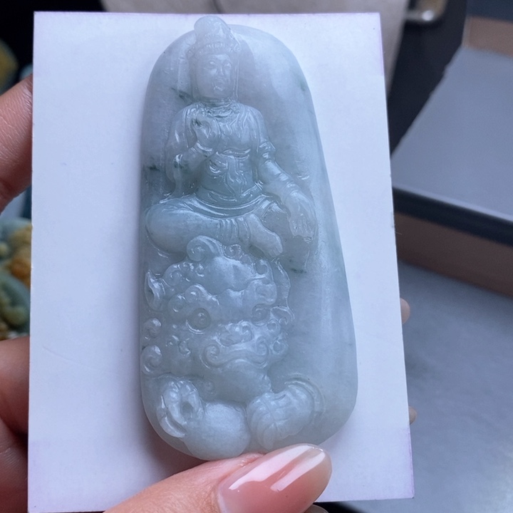 定制翡翠未镶嵌不**心文殊