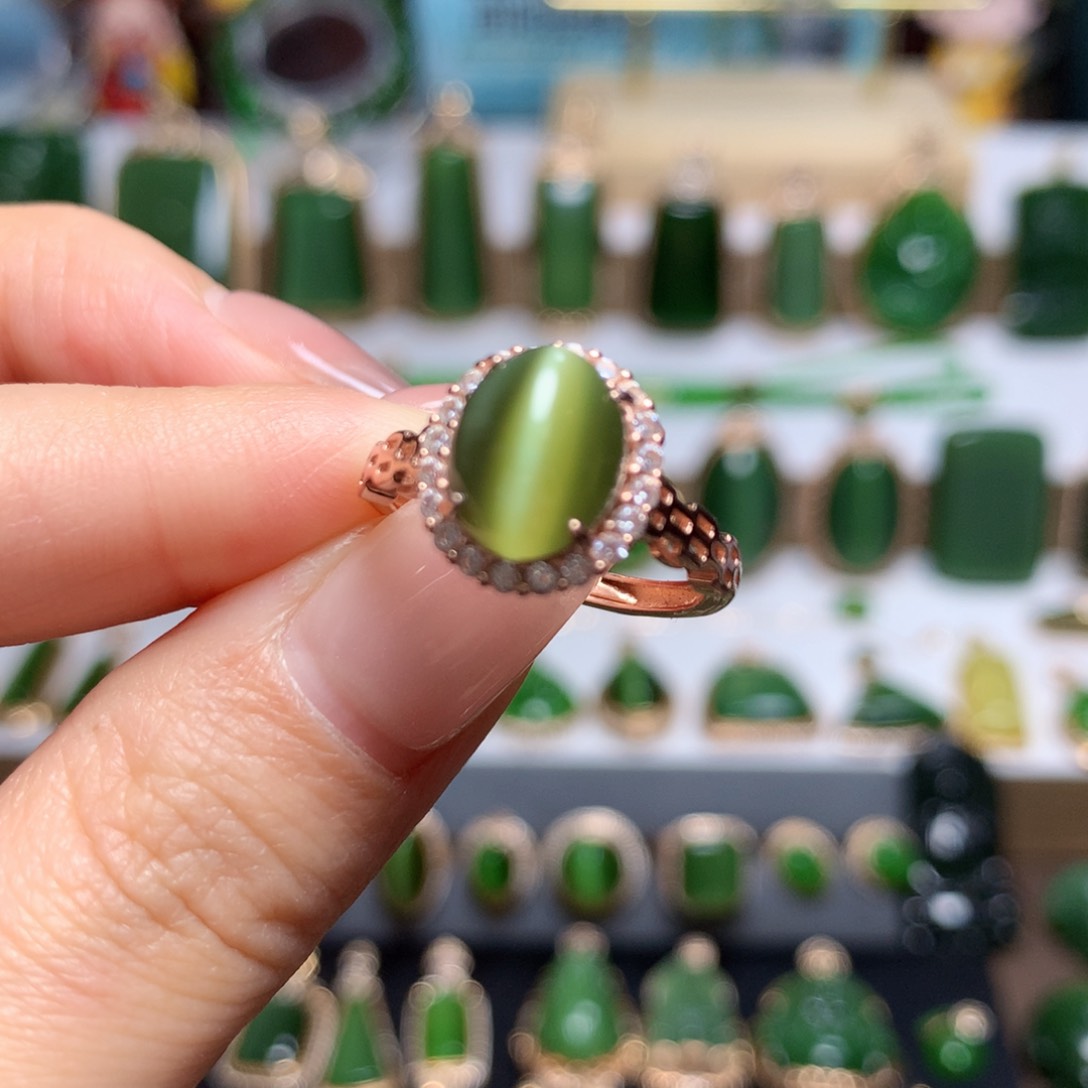 和田玉（碧玉）戒指银S925镶嵌