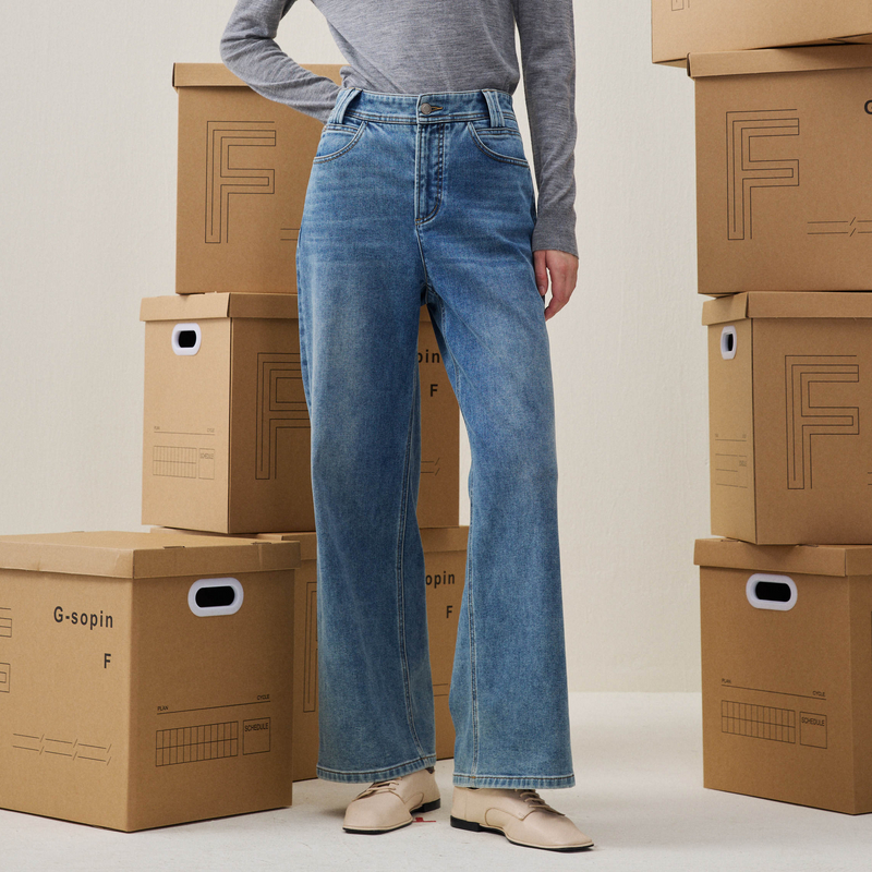 谜底直筒牛仔裤长裤2025年冬季新品柔软百搭后腰松紧女254MJ1454