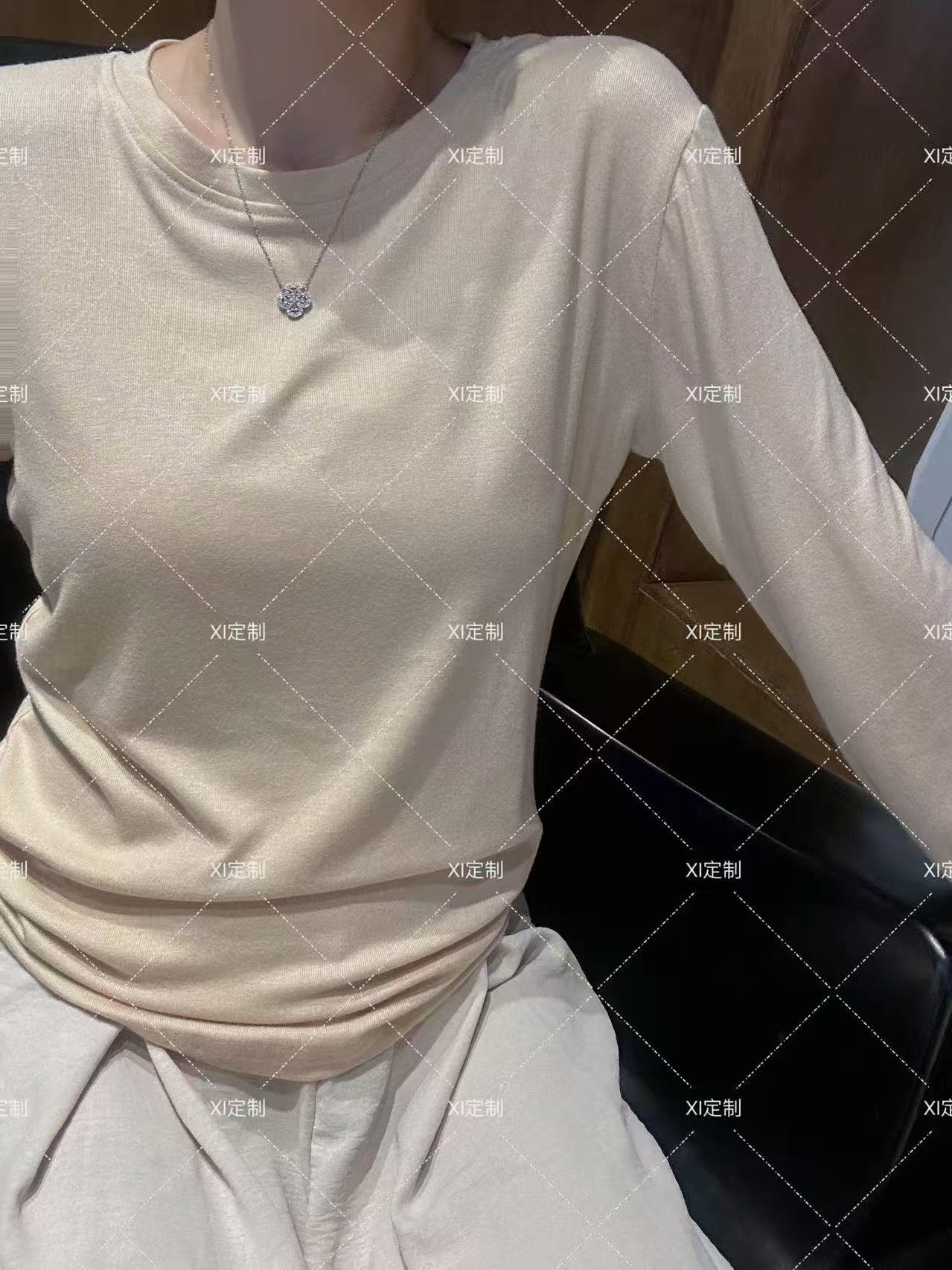 现货发  1高级设计秋款百搭圆领长袖上衣打底衫恤柔软垂感打底衫
