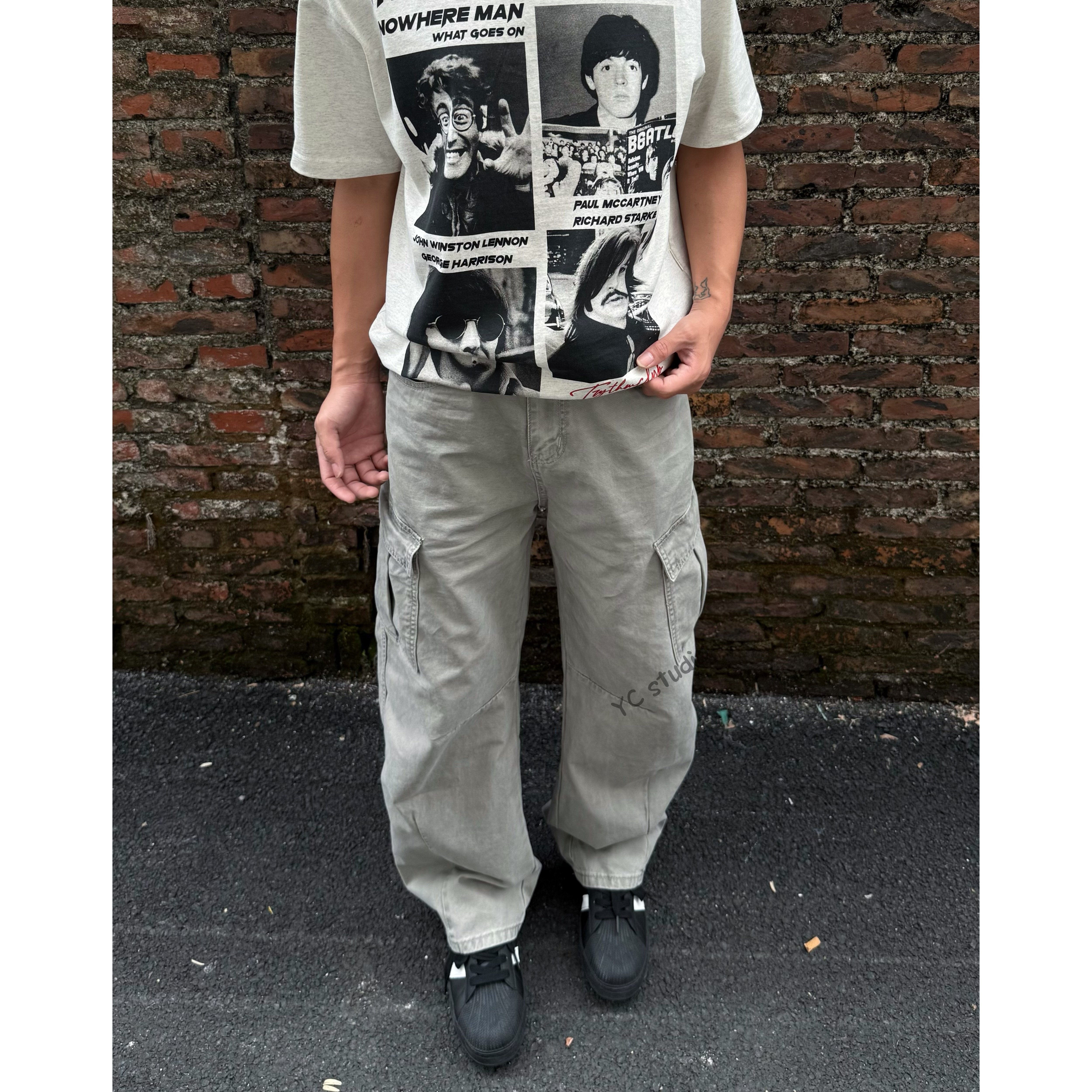 美式高街裁剪多口袋弯刀工装裤男女设计感宽松慵懒弯刀牛仔裤3533