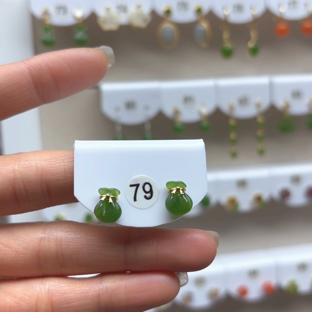 和田玉耳饰银S925镶嵌2