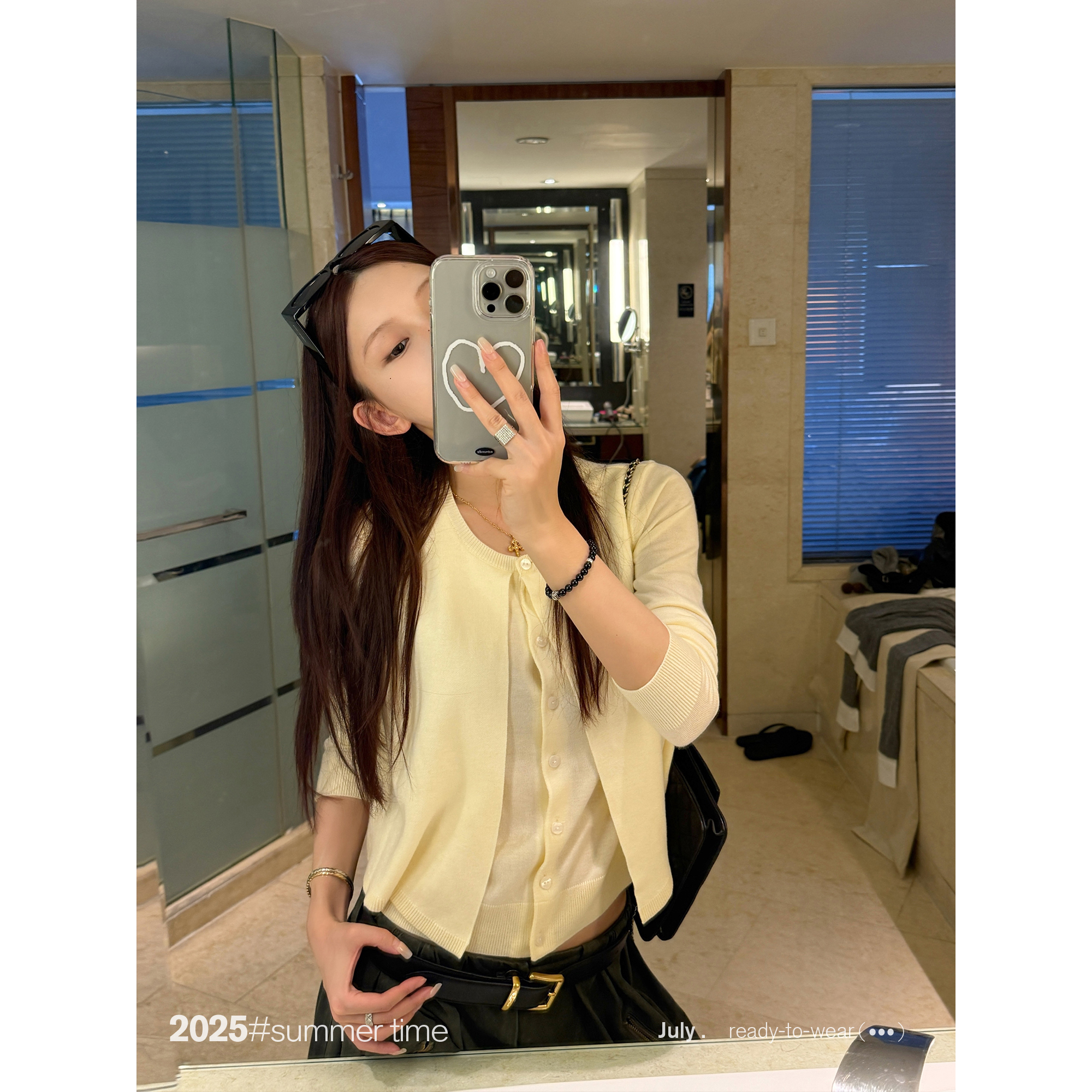 SUNONEONE 拼接假两件防晒针织开衫女早秋季长袖上衣外套H1245M