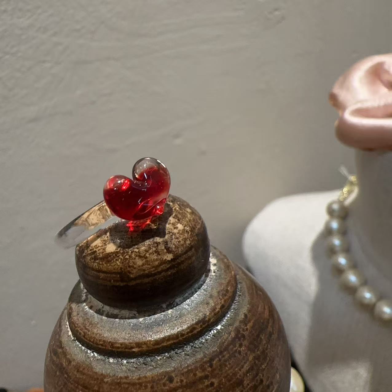 合金戒指 东大门红色桃心戒指R890