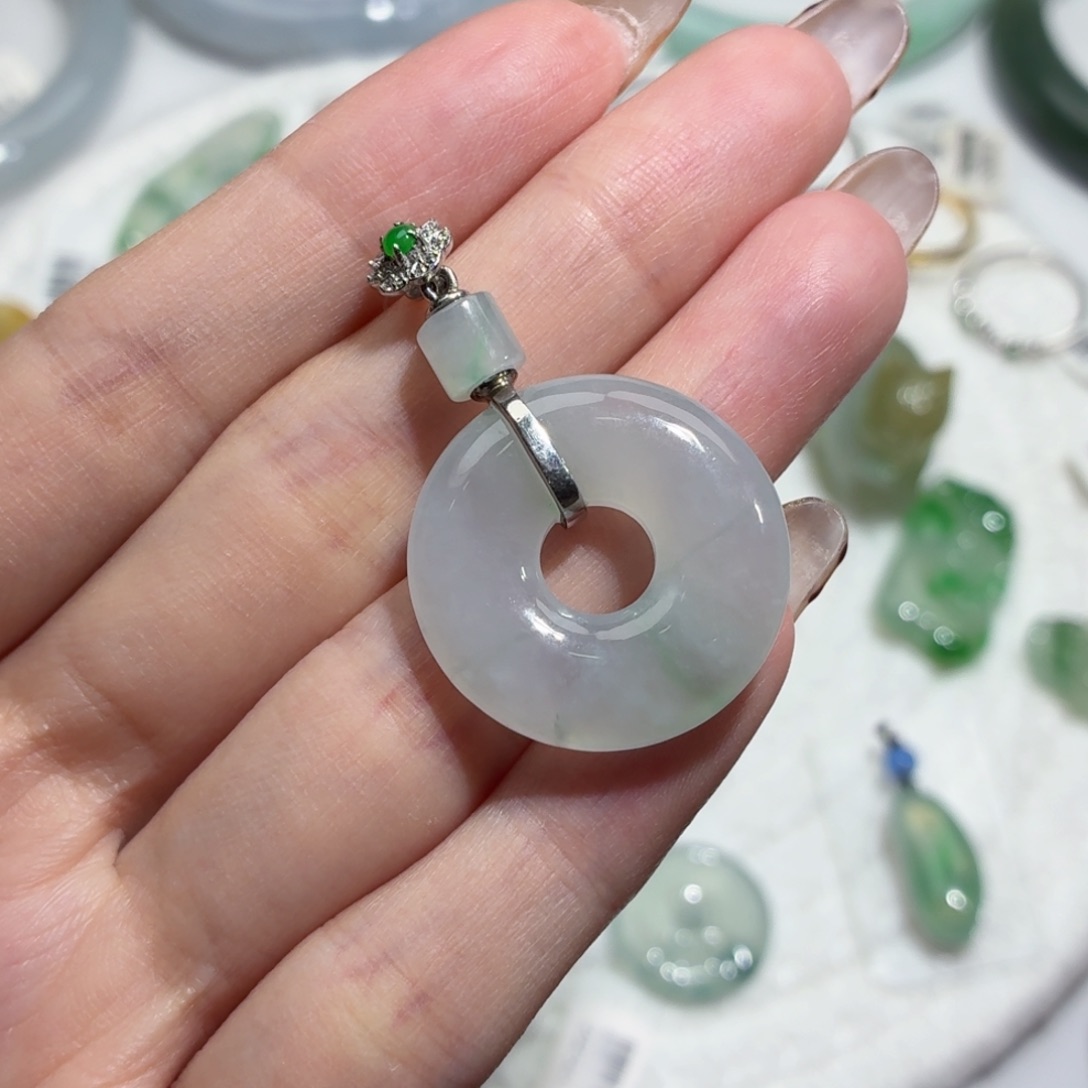 翡翠银S925镶嵌吊坠(不含链)甜甜圈