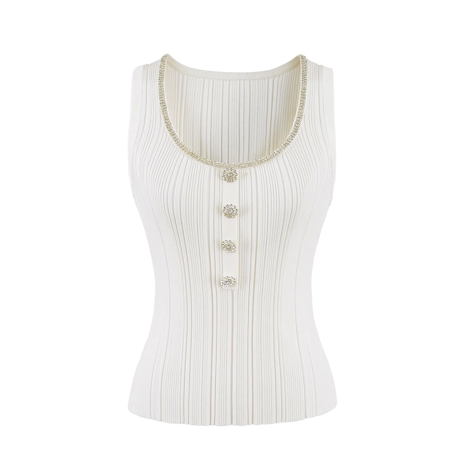 徐开开 黑/白 富家千金U领钻扣冰丝针织百搭显瘦打底 短袖/背心