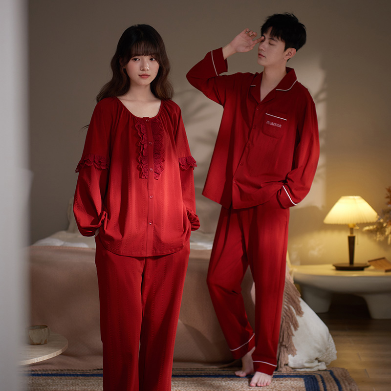 马克公主春秋睡衣红色情侣结婚套装2025新款本命年喜庆婚庆家居服