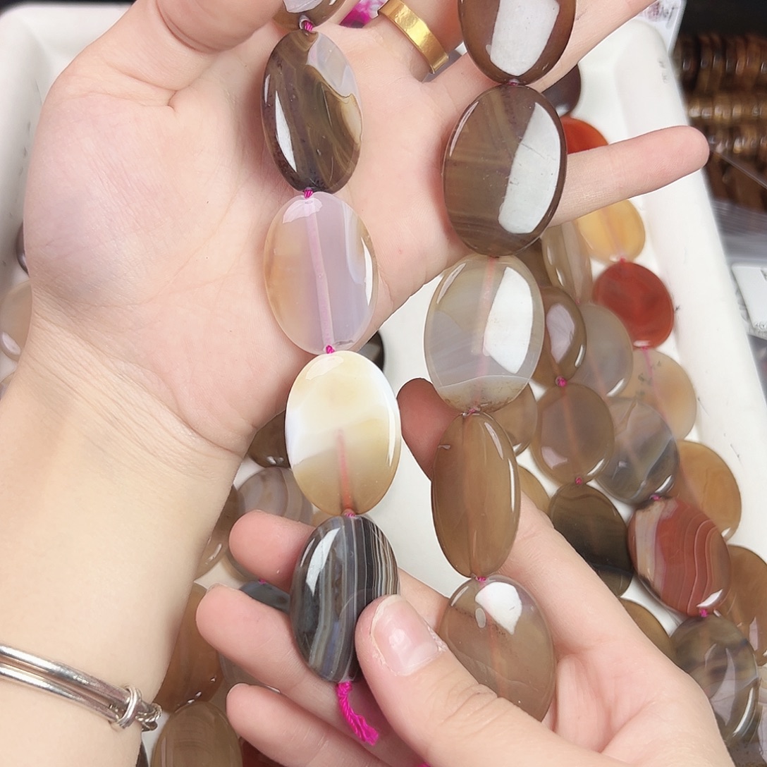 玛瑙/玉髓合金珠宝半成品h542 25m 棕色圆盘一条